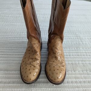 Justin Boots Brown and Tan Genuine Ostrich Leather Western Boots